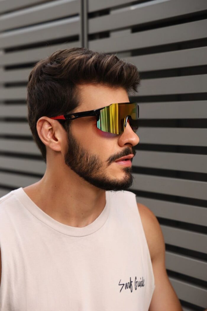 Óculos de Sol Esportivo VRN Azul Amarelo Vermelho/ Preto Vermelho Com Case Grátis - Imagem 5